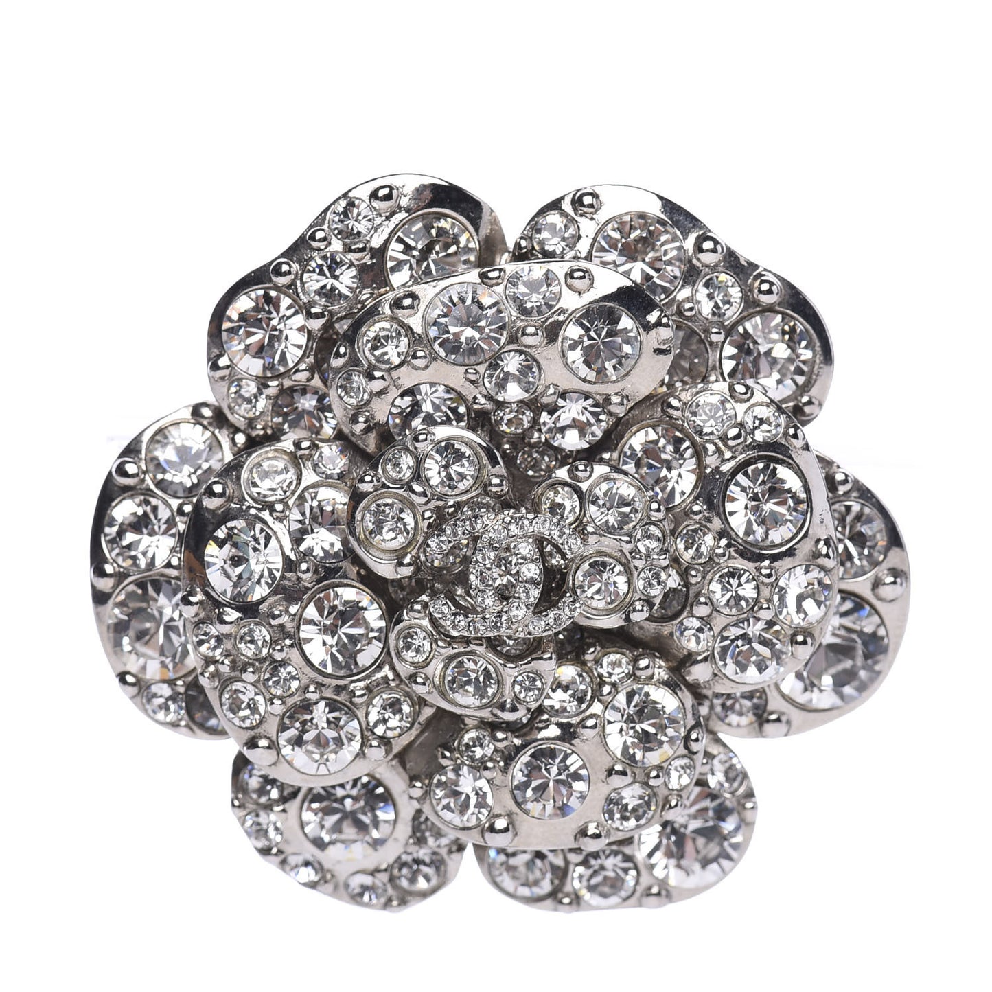 Swarovski Crystal Camellia CC Brooch Silver