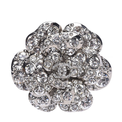 Chanel Swarovski Crystal Camellia CC Brooch Silver 1 of 3