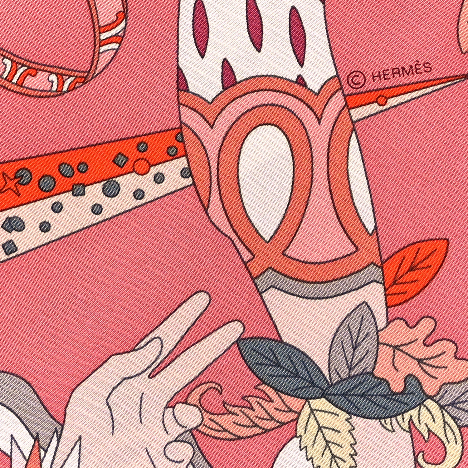 Hermes Silk Le Sacre Des Saisons Scarf 90 Vieux Rose Gris Bleute Orange 4 of 5
