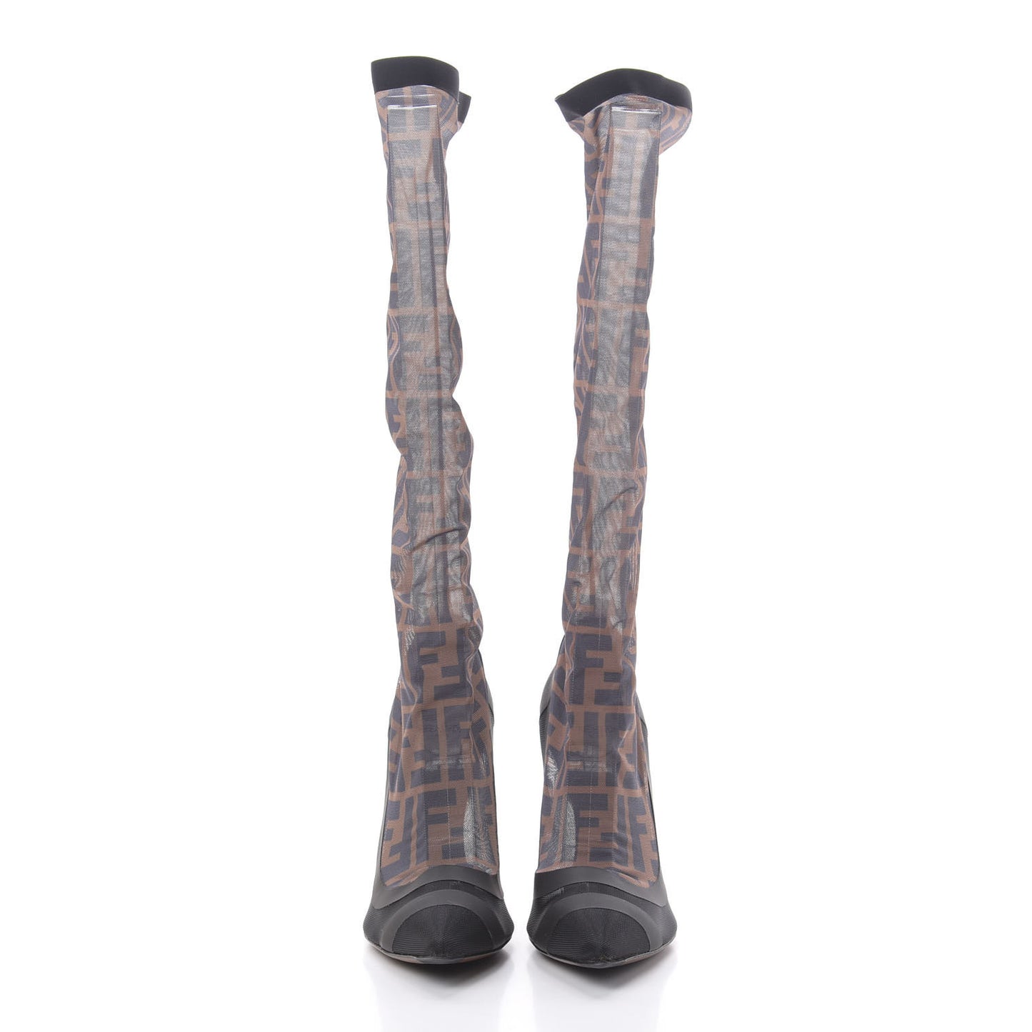 Technical Mesh FF Colibri High Heel Knee High Boots 38 Black Tobacco