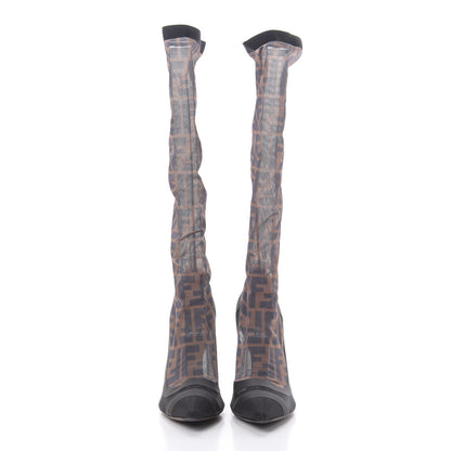 Fendi Technical Mesh FF Colibri High Heel Knee High Boots 38 Black Tobacco 2 of 8