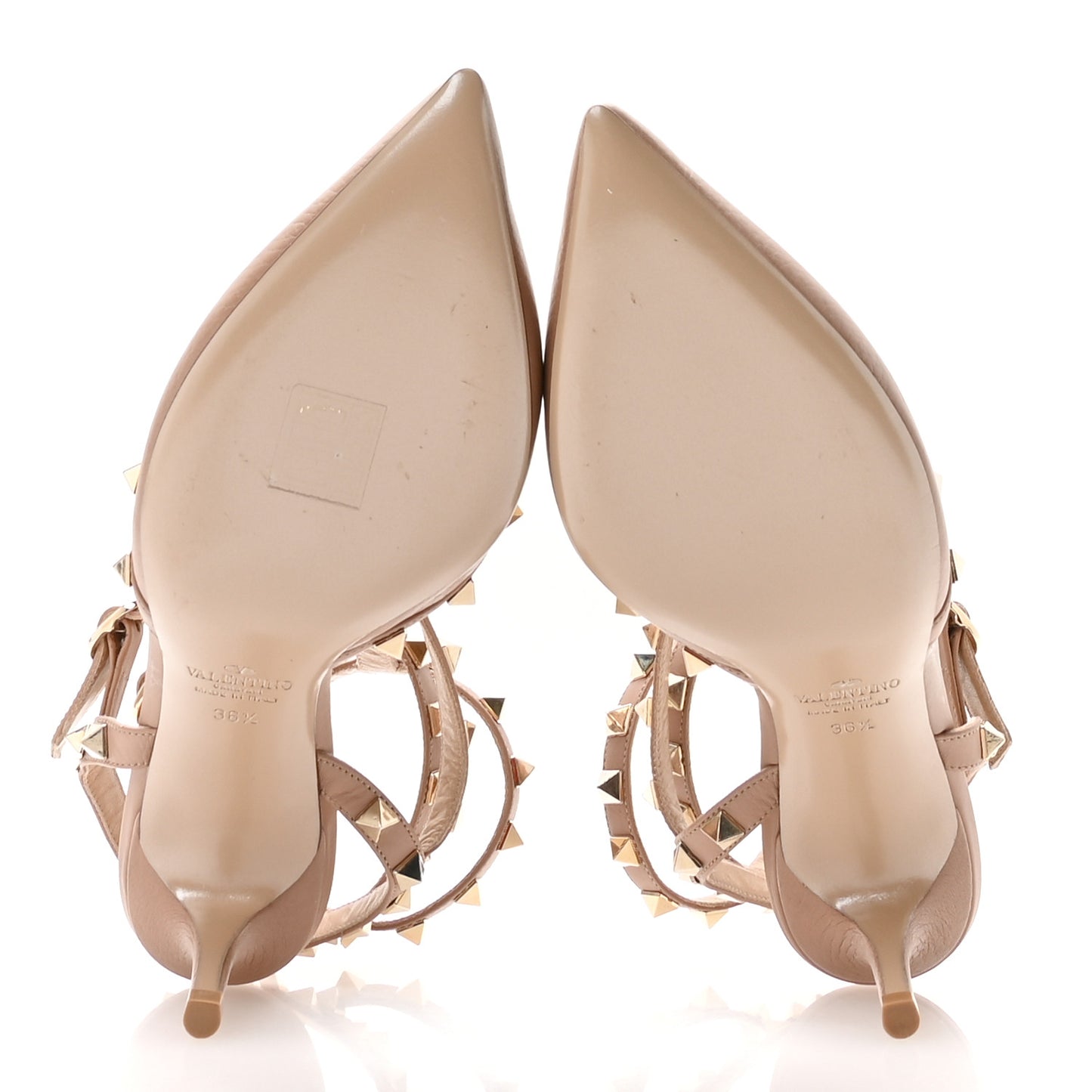 Pebbled Calfskin Rockstud Ankle Strap 65mm Pumps 36.5 Alpaca