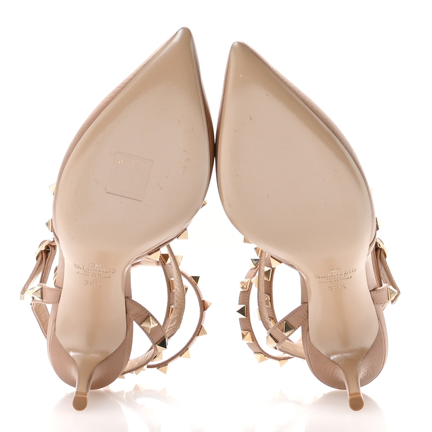 Valentino Garavani Pebbled Calfskin Rockstud Ankle Strap 65mm Pumps 36.5 Alpaca 6 of 8