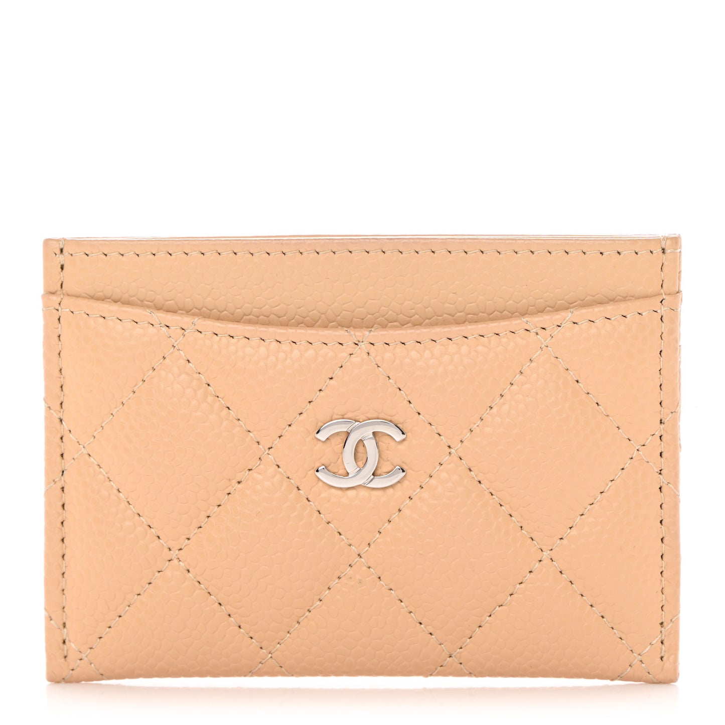 Caviar Quilted Card Holder Beige