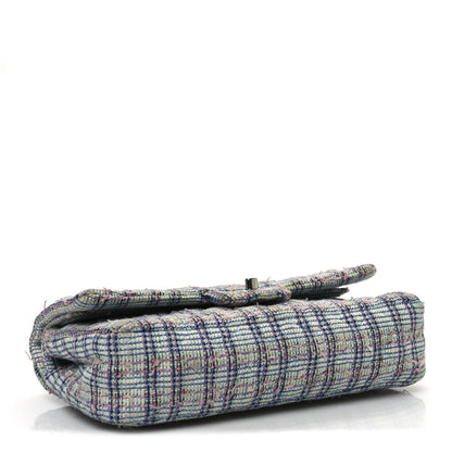 Chanel Tweed Quilted Medium Double Flap Blue White Pink Green 4 of 10