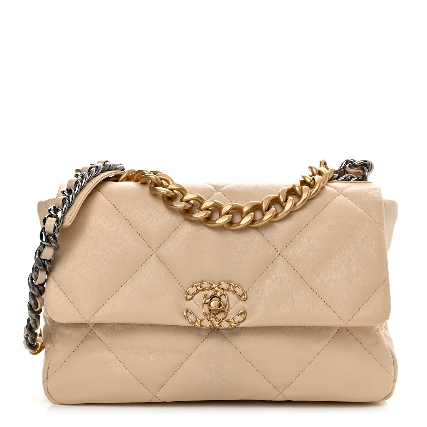 Goatskin Quilted Large Chanel 19 Flap Beige