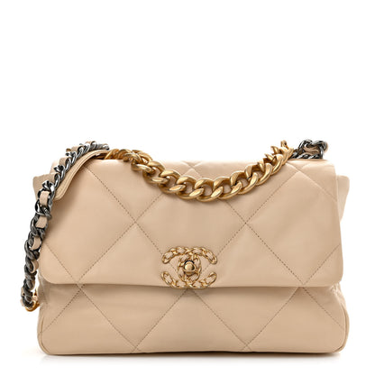 Chanel Goatskin Quilted Large Chanel 19 Flap Beige 1 of 10