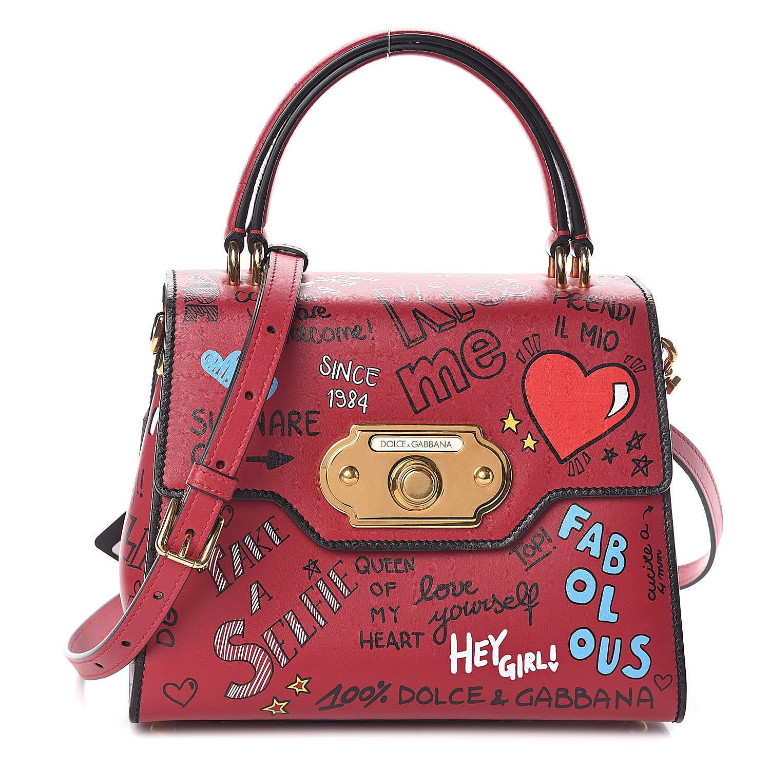 Dolce & Gabbana Calfskin Graffiti Printed Welcome Satchel Rosso Multicolor 1 of 9