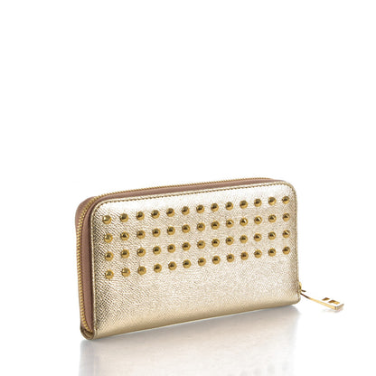 Burberry Metallic Patent Studded Zip Around Wallet Gold 3 of 7