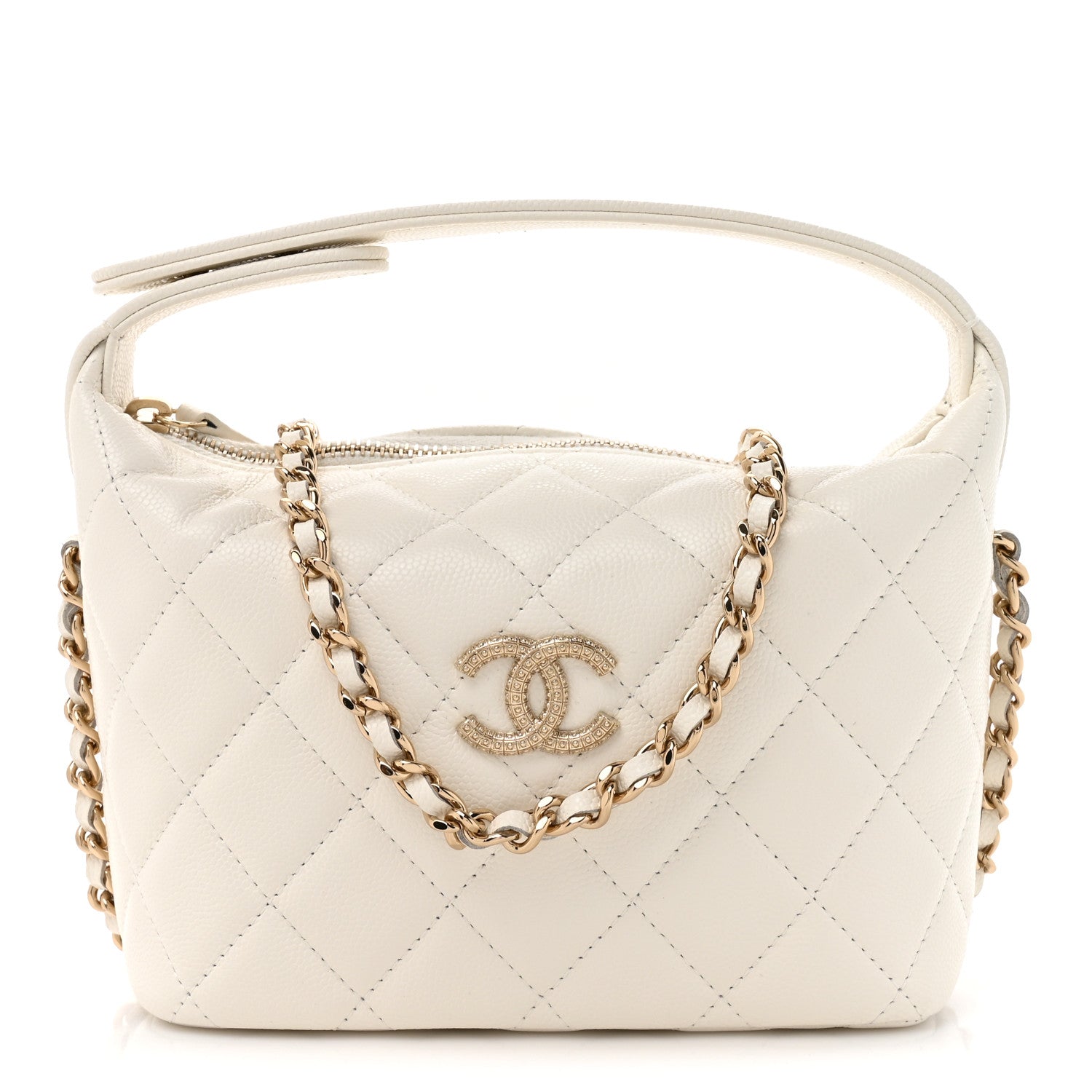 Chanel Caviar Quilted Hobo Clutch With Chain White 1 of 10