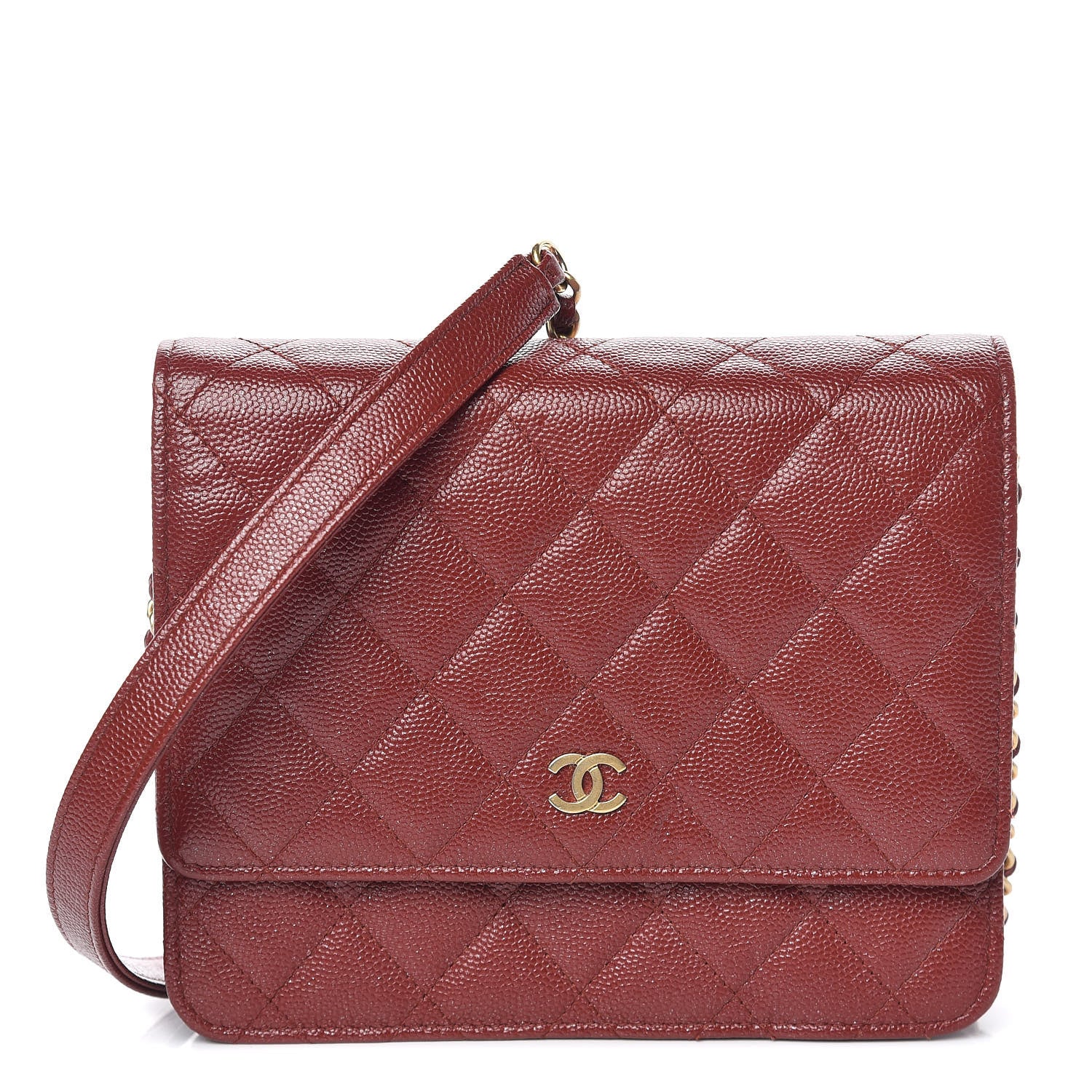 Chanel Iridescent Caviar Quilted Square Wallet On Chain WOC Burgundy 1 of 11