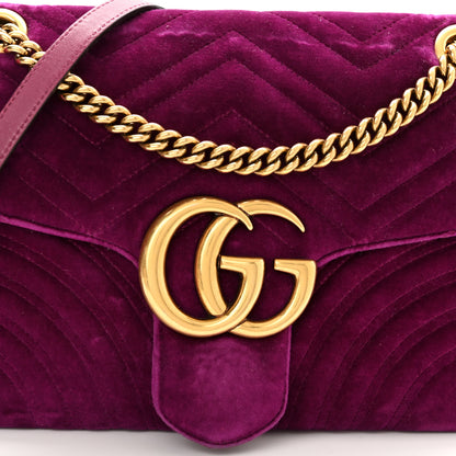 Gucci Velvet Matelasse Medium GG Marmont Shoulder Bag Fuchsia Violet Cyclamen 10 of 11