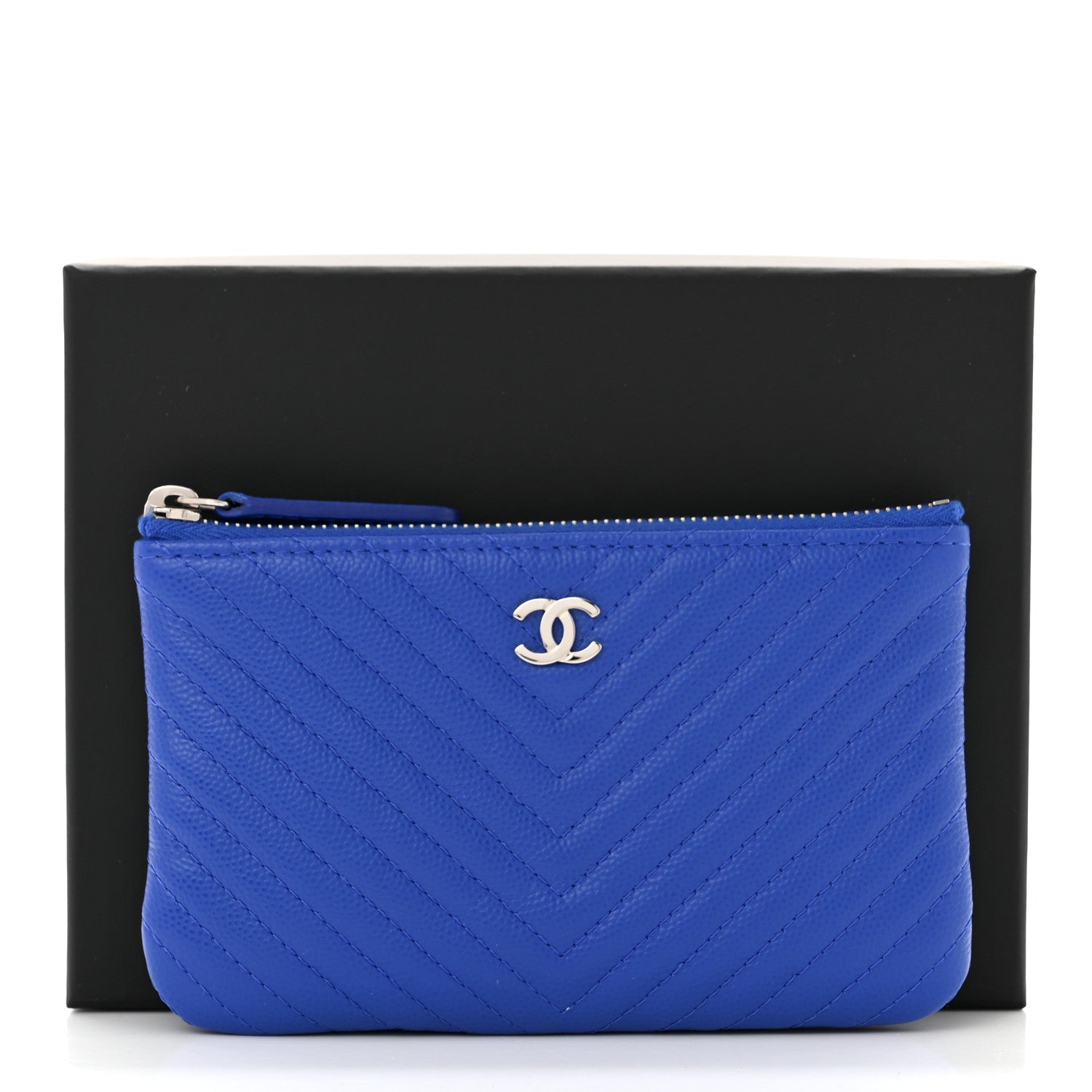 Chanel Caviar Chevron Quilted Small Cosmetic Case Blue 8 of 8