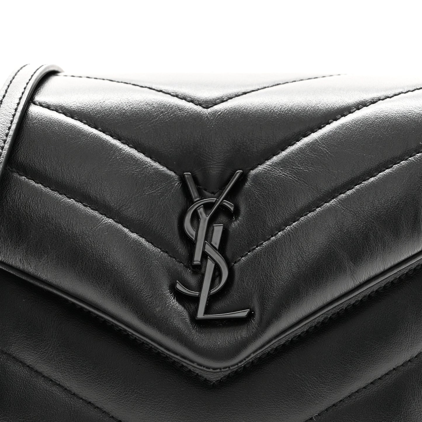 Calfskin Y Quilted Monogram Monochrome Toy Loulou Crossbody Bag Black
