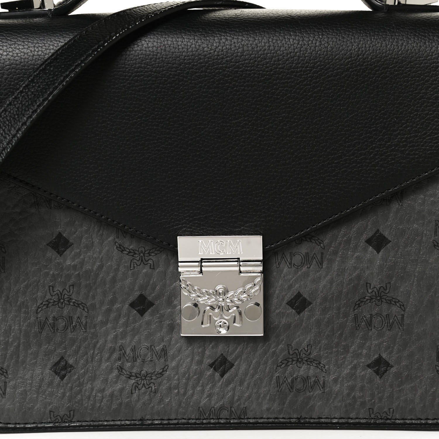 MCM Visetos Calfskin Spot Park Avenue Medium Shoulder Bag Dark Grey Black 8 of 10
