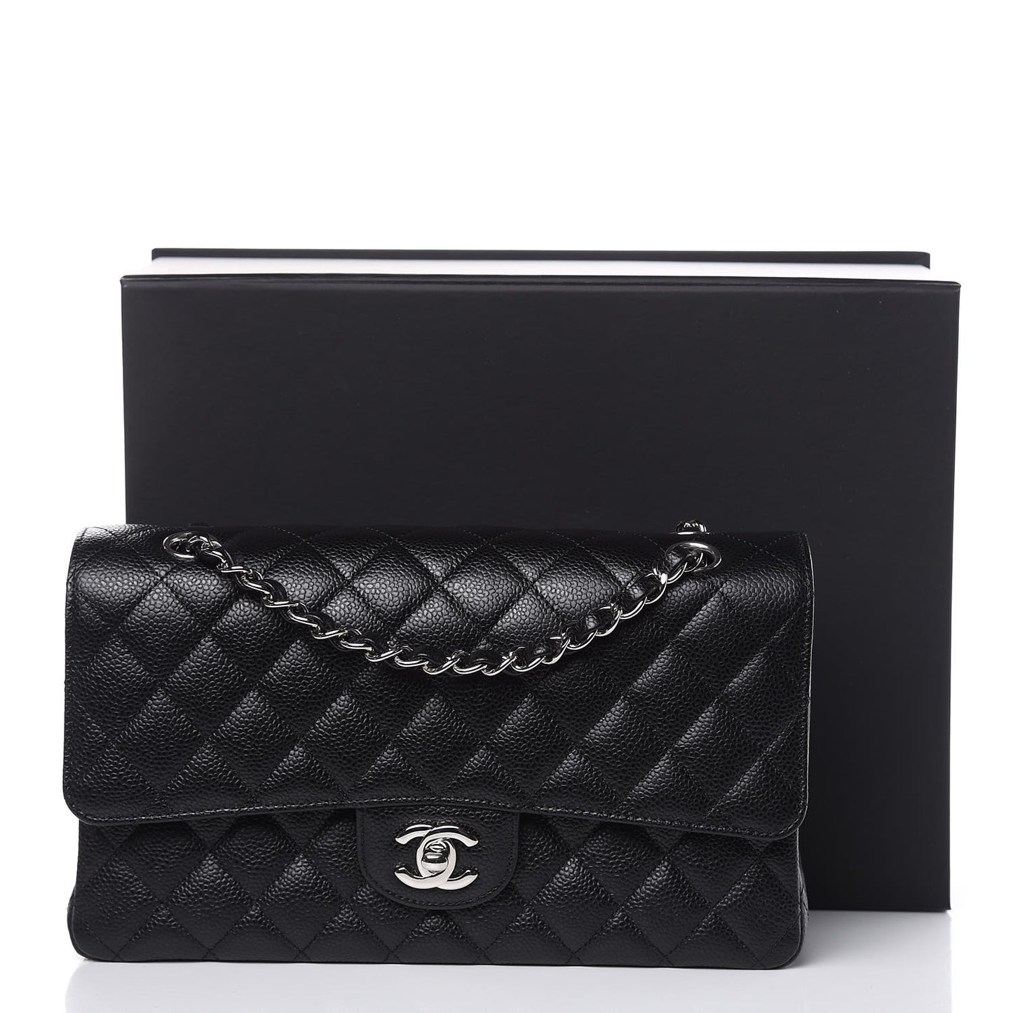 Caviar Quilted Medium Double Flap Black