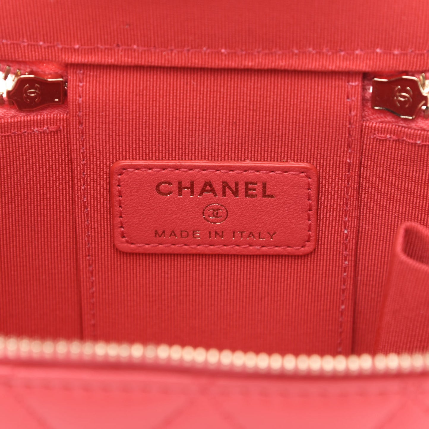 Lambskin Quilted Mini Vanity Case With Chain Dark Pink
