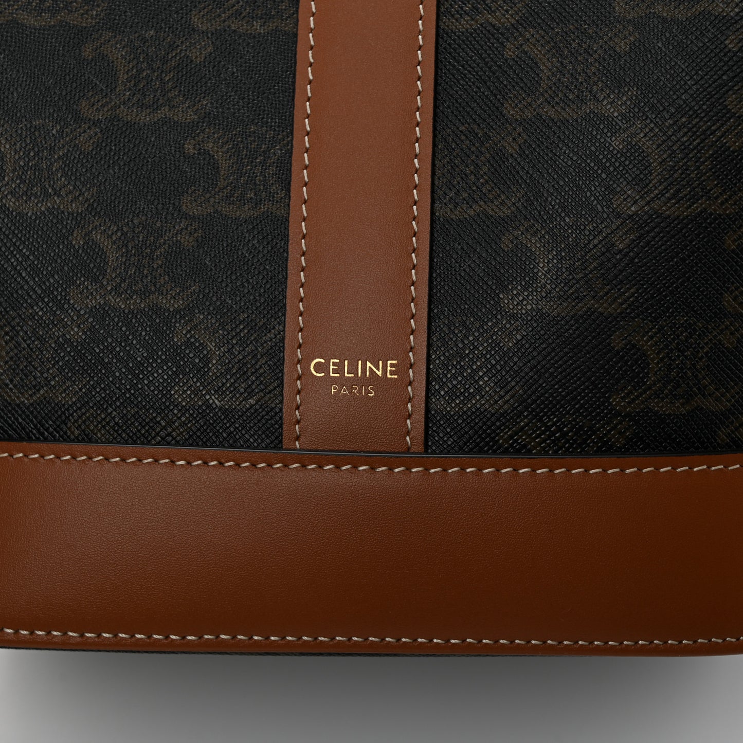 Triomphe Canvas Calfskin Small Bucket Bag Tan