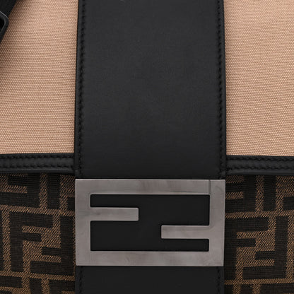 Fendi Recycled Fabric Jacquard Cotton Canvas Vitello Grace FF 1974 Large Convertible Baguette Tobacco Moro Black Beige 8 of 11