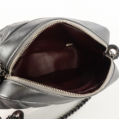 Chanel Metallic Lambskin Quilted Small Diamond CC Camera Case Dark Silver 7 of 7