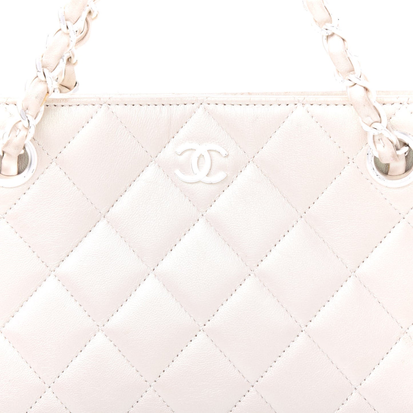 Iridescent Lambskin Quilted Pochette White