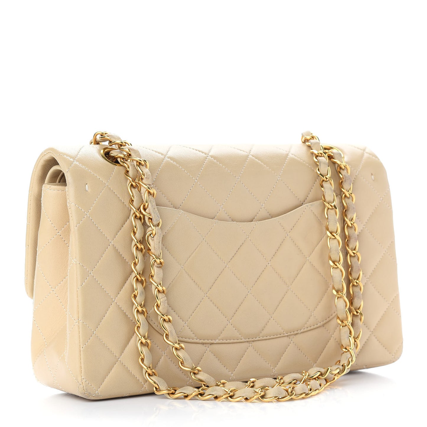 Lambskin Quilted Medium Double Flap Beige