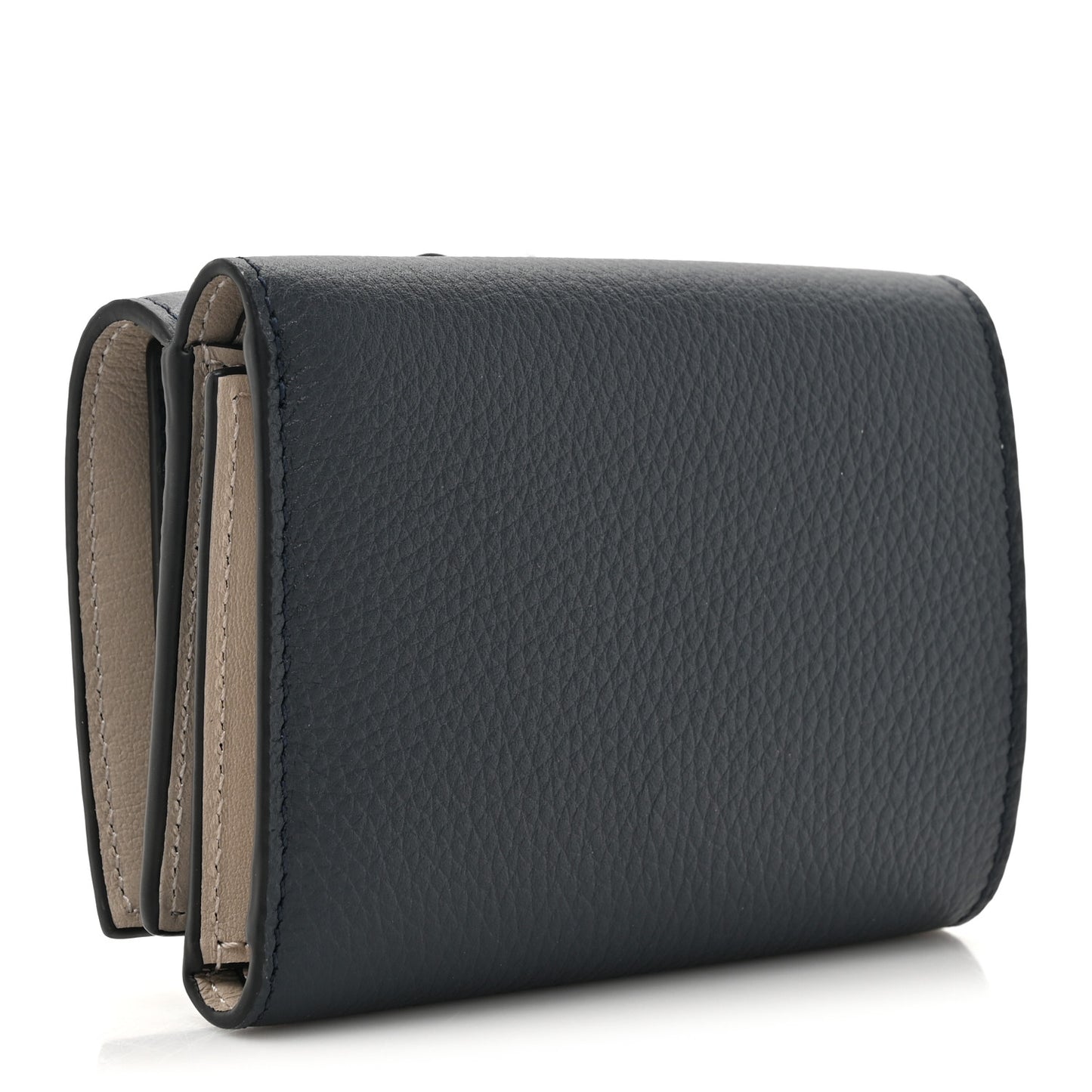 Grained Calfskin Anagram Trifold Wallet Dark Navy Silver