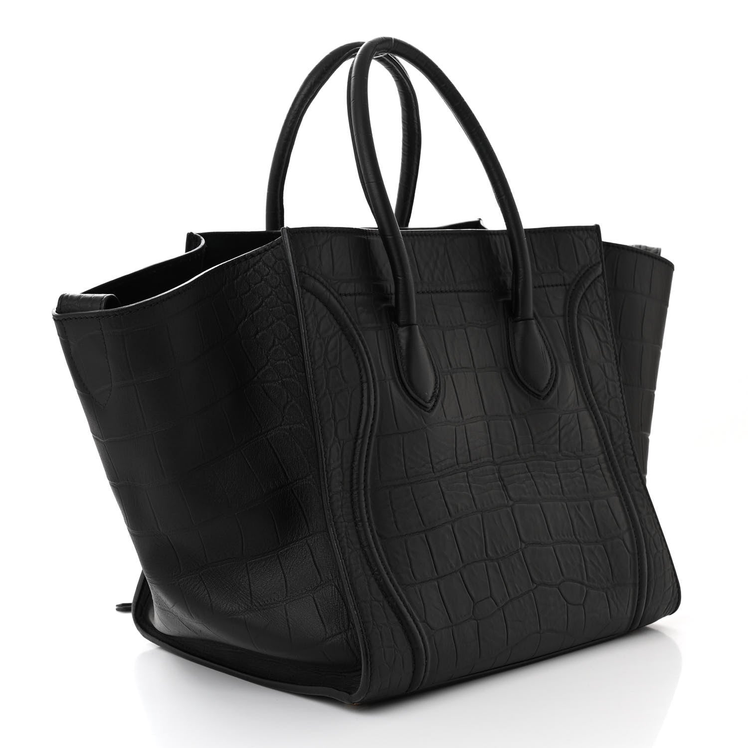 Celine Crocodile Embossed Calfskin Medium Phantom Luggage Black 3 of 10