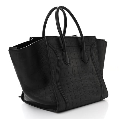 Celine Crocodile Embossed Calfskin Medium Phantom Luggage Black 3 of 10