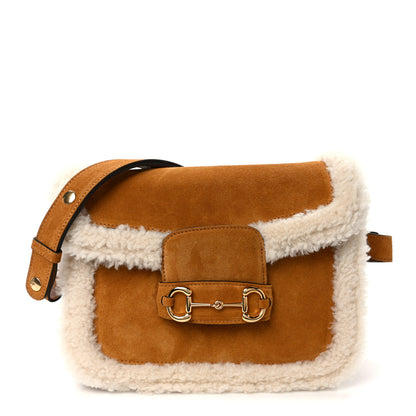 Gucci Suede Shearling Horsebit 1955 Shoulder Bag Brown 1 of 11