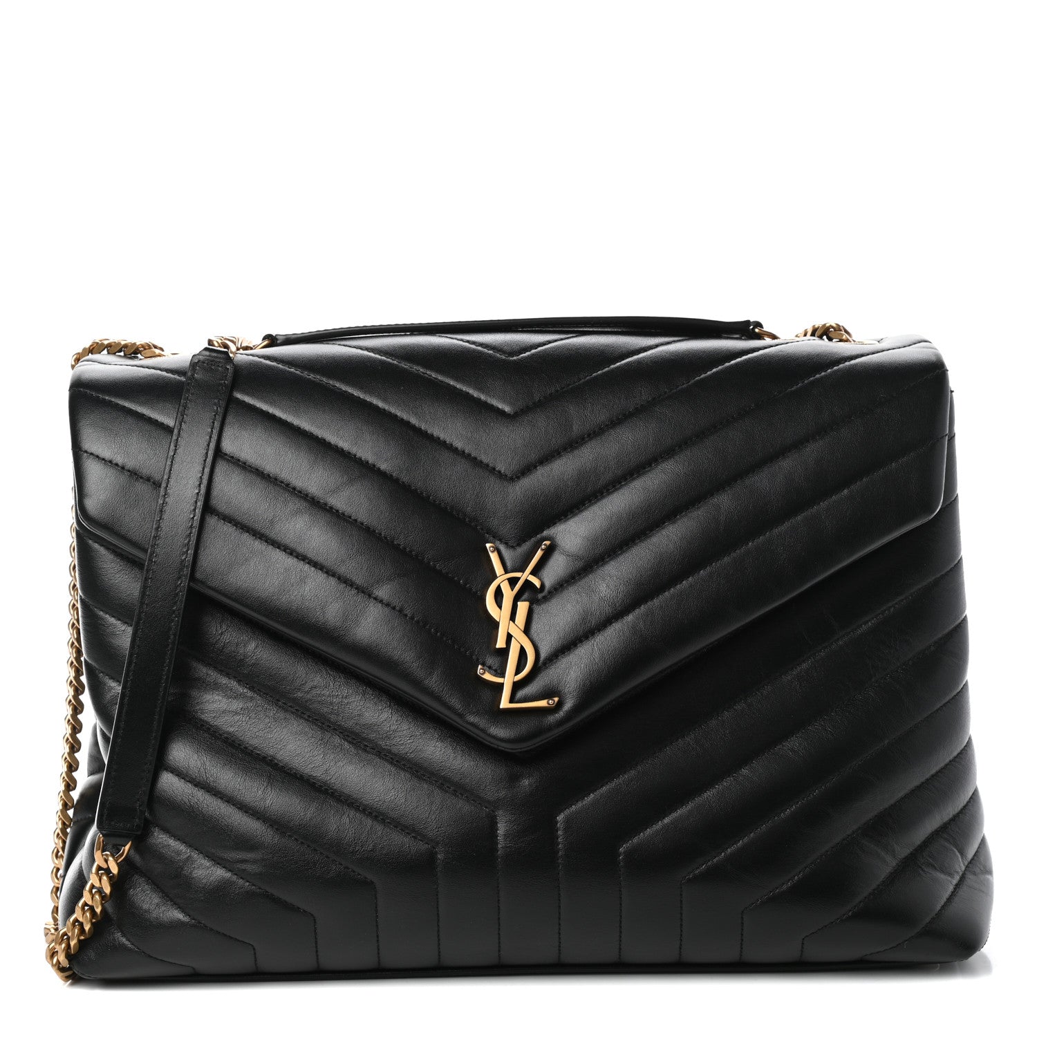 Saint Laurent Calfskin Y Quilted Monogram Large Loulou Chain Satchel Black 1 of 9