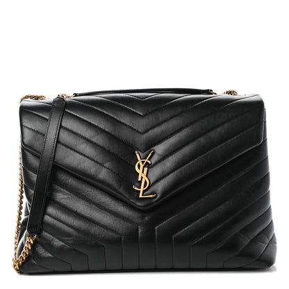 Saint Laurent Calfskin Y Quilted Monogram Large Loulou Chain Satchel Black 1 of 9