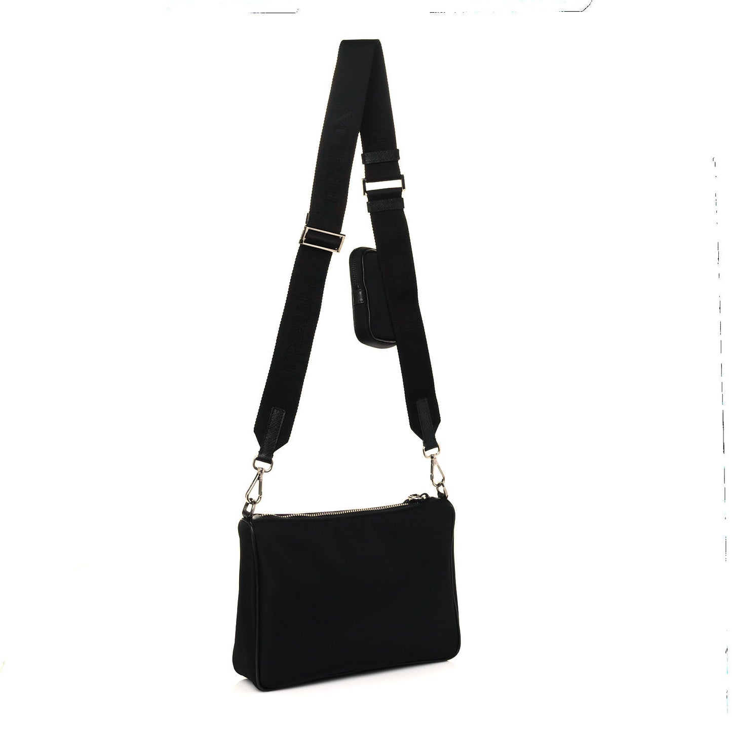 Tessuto Nylon Saffiano Pocket Zippered Shoulder Bag Black
