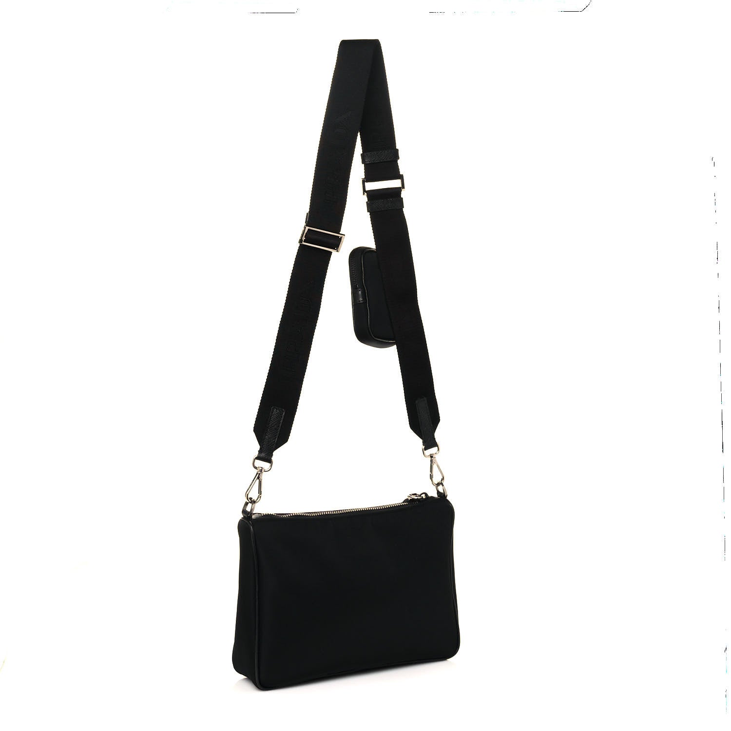 Prada Tessuto Nylon Saffiano Pocket Zippered Shoulder Bag Black 2 of 9