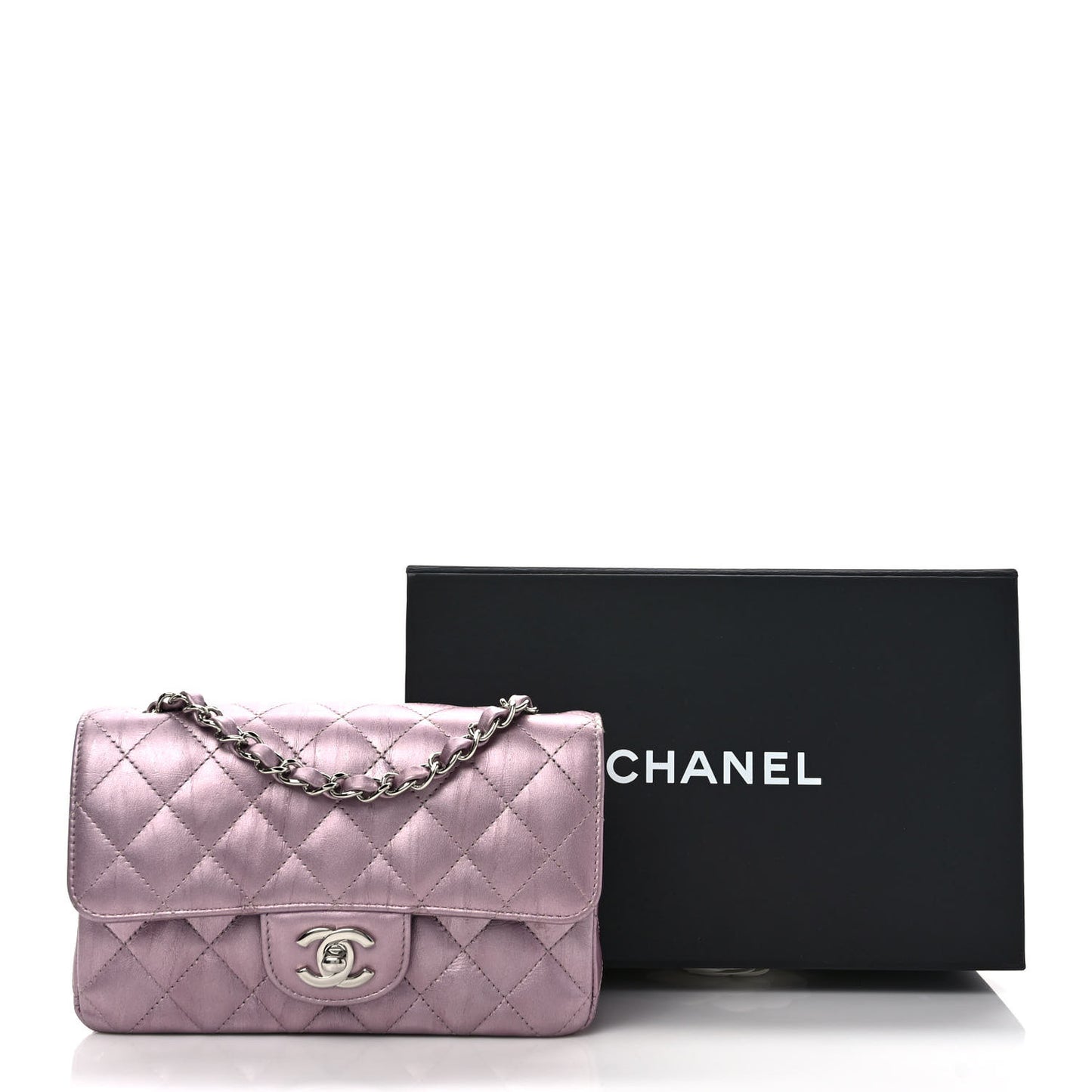 Metallic Calfskin Quilted Mini Rectangular Flap Pink