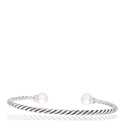 David Yurman Sterling Silver Diamond Pearl 9mm Solari Bracelet 3 of 4