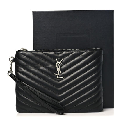 Saint Laurent Calfskin Matelasse Chevron Monogram A5 Wristlet Black 9 of 9