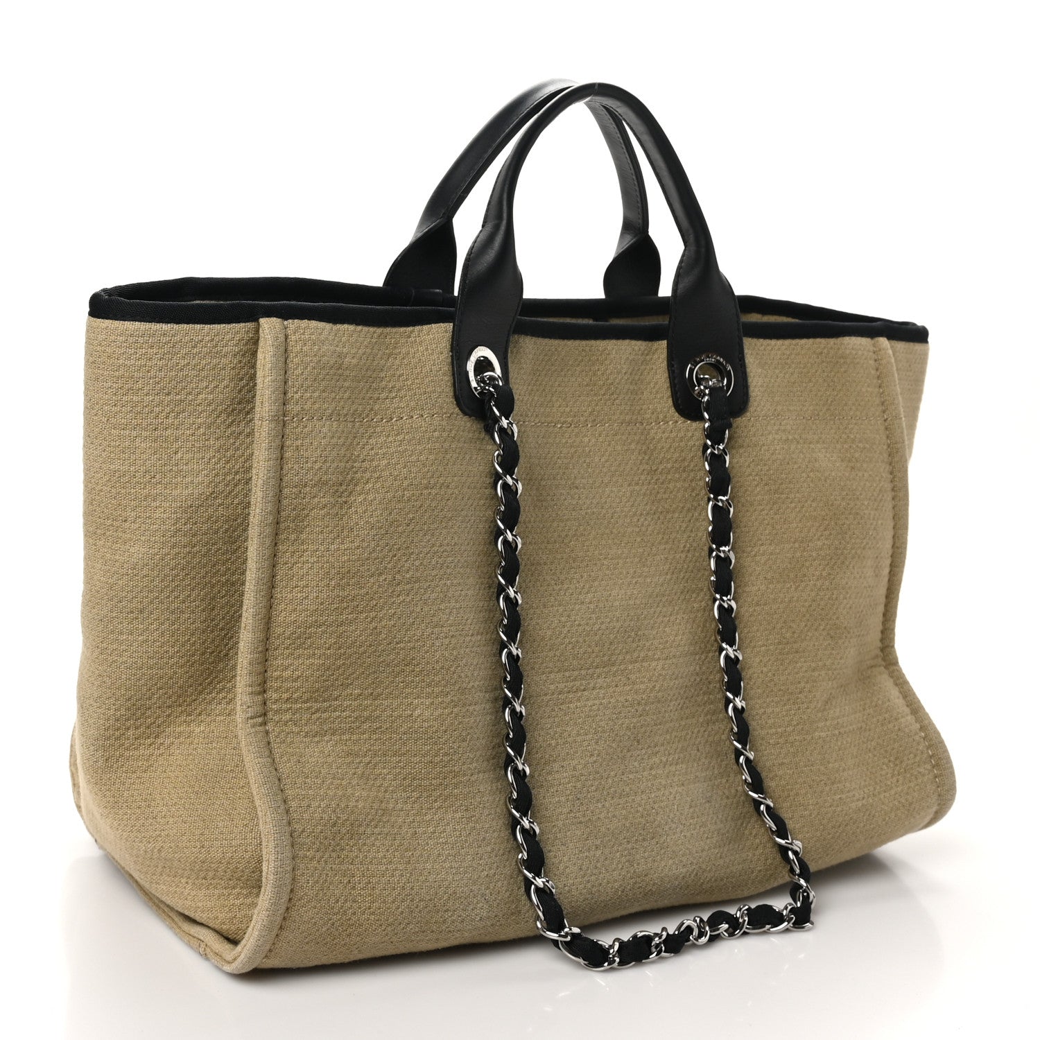 Chanel Canvas Medium Deauville Tote Beige Black 3 of 10