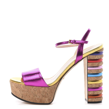 Gucci Metallic Nappa Cork Claudie Platform Sandals 38 Fuchsia Multi 1 of 10