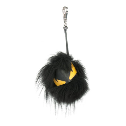 Fendi Vitello Elite Fox Fur Fusto Monster Bag Bug Charm Black Yellow 1 of 4