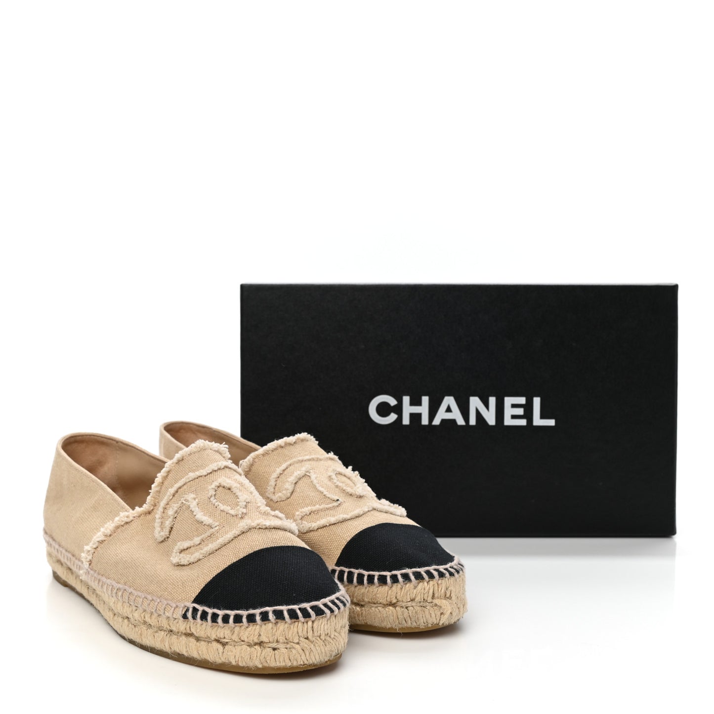 Linen CC Espadrilles 38 Beige Black