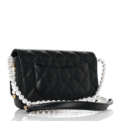 Chanel Calfskin Quilted Pearl Wallet On Chain WOC Black 2 of 10