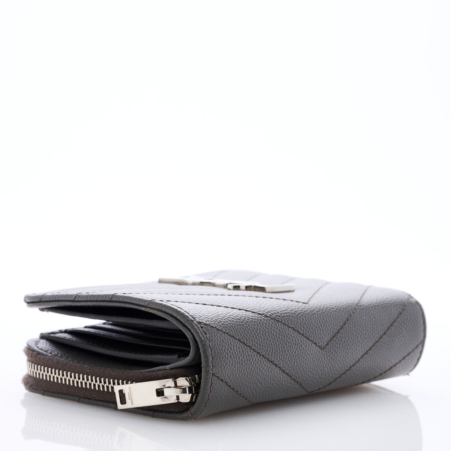 Grain De Poudre Matelasse Chevron Monogram Compact Zip Around Wallet Fog