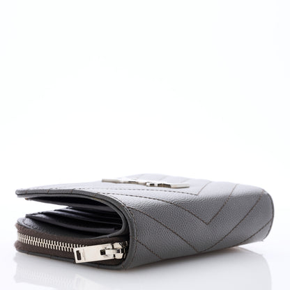 Saint Laurent Grain De Poudre Matelasse Chevron Monogram Compact Zip Around Wallet Fog 4 of 6