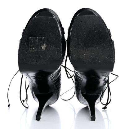 Saint Laurent Calfskin Crocodile Embossed Tribute 16 Lace Up Platform Sandals 40 Black 6 of 10