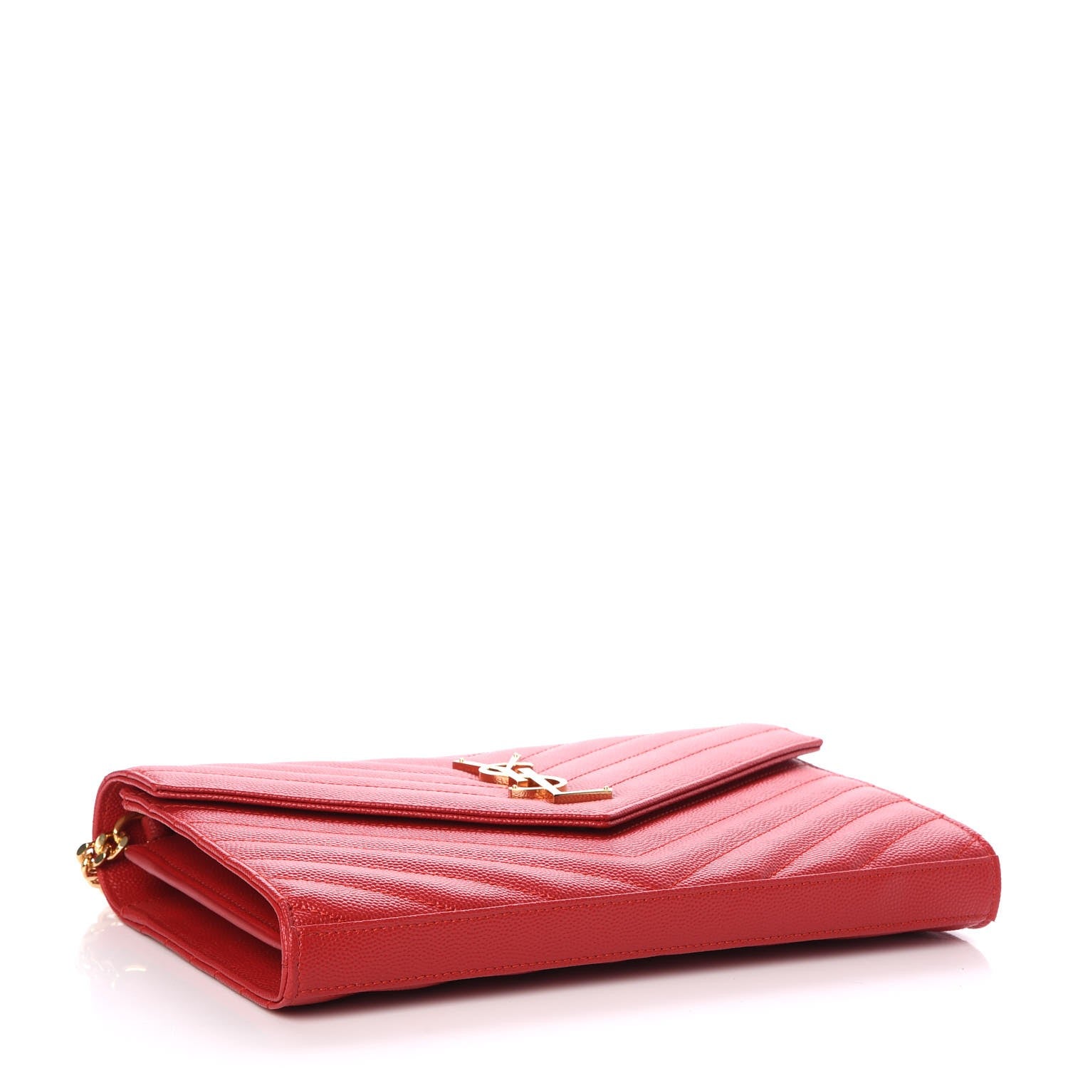 Saint Laurent Grain De Poudre Matelasse Chevron Monogram Chain Wallet New Red 4 of 9