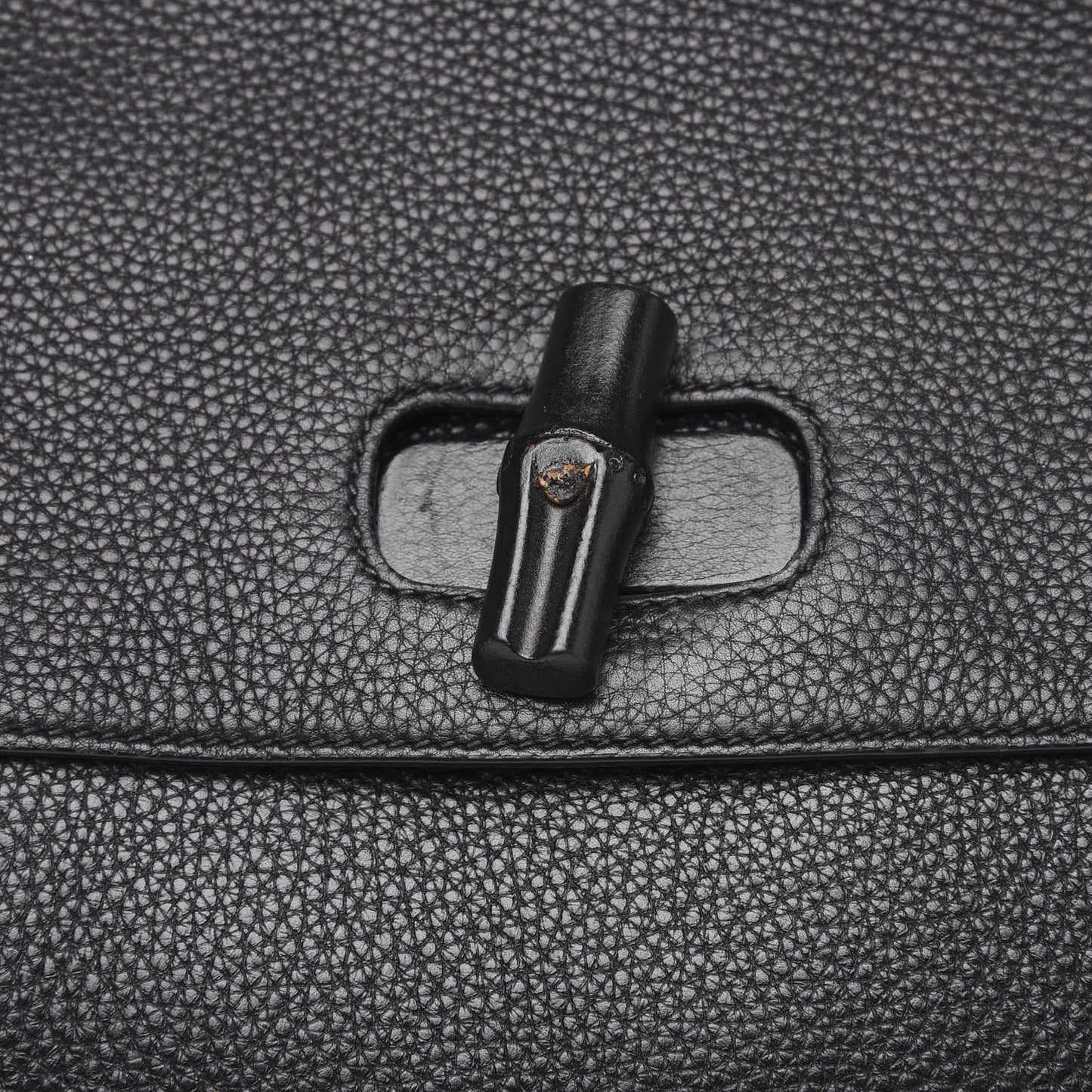 Pebbled Calfskin Large Bamboo Daily Top Handle Bag Black