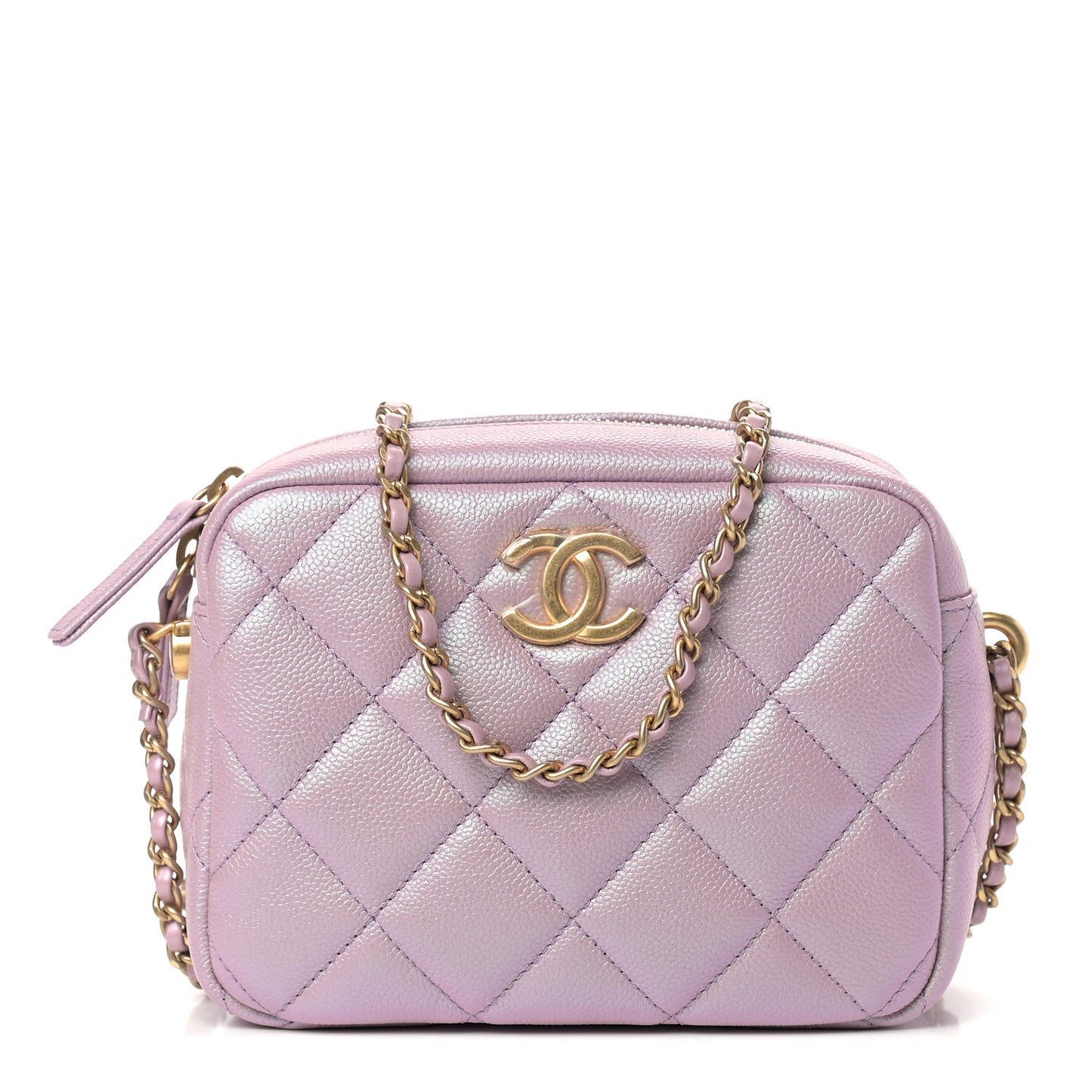 Iridescent Caviar Quilted Mini My Perfect Camera Case Pink