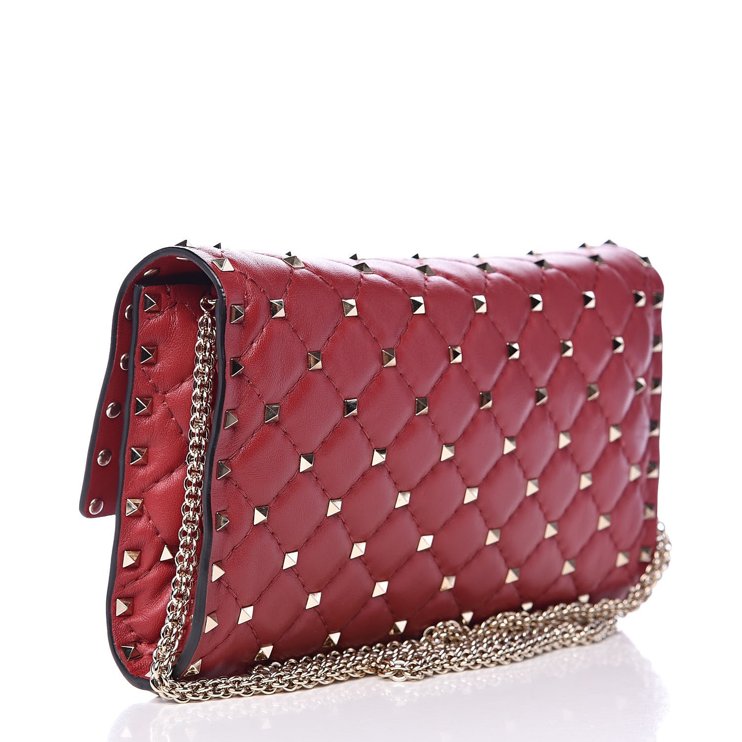 Valentino Garavani Nappa Rockstud Spike Wallet on Chain Rubino 3 of 9