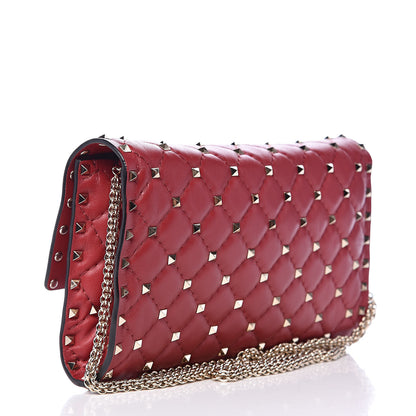 Valentino Garavani Nappa Rockstud Spike Wallet on Chain Rubino 3 of 9